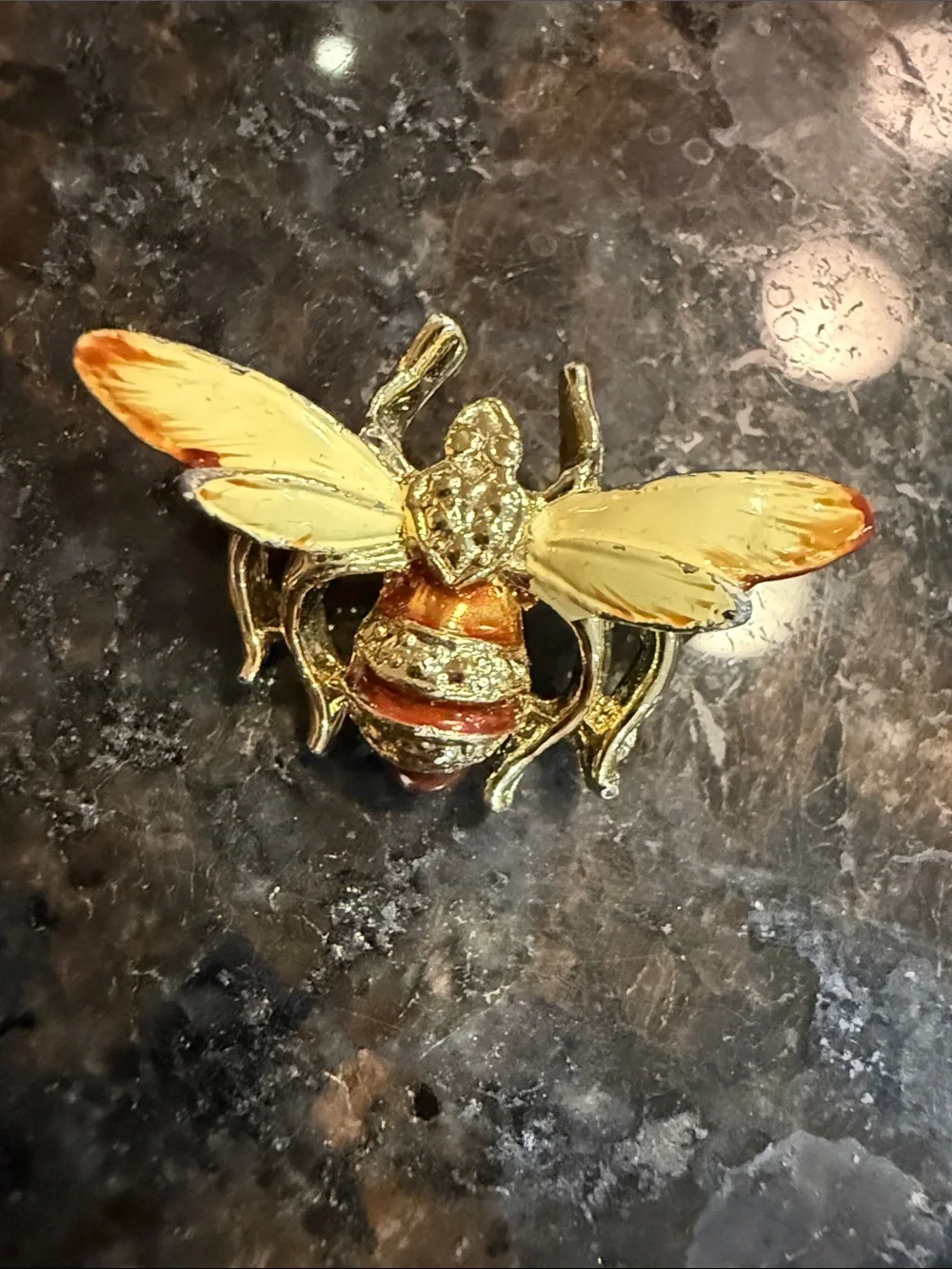 Vintage Enamel Gold and Orange Bee Brooch - Women's Jewelry